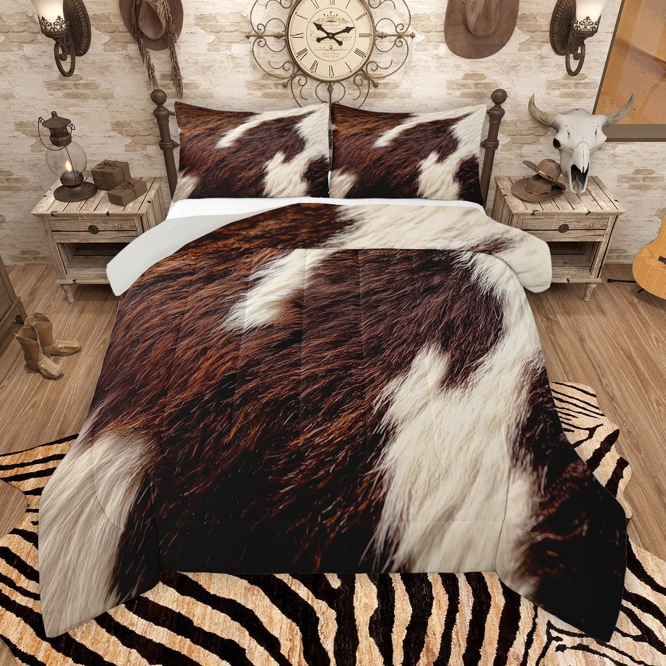 Manfei Vintage Cow Print Bedding Comforter Set, Bohemian Hippie Twin ...