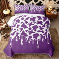 thumbnail image 1 of Manfei Vintage Cow Spot Quilt King 3 Pieces,Minimalist Animal Pattern King Coverlet Set,Purple White,1 Bedspread and 2 Pillowcases, 1 of 7