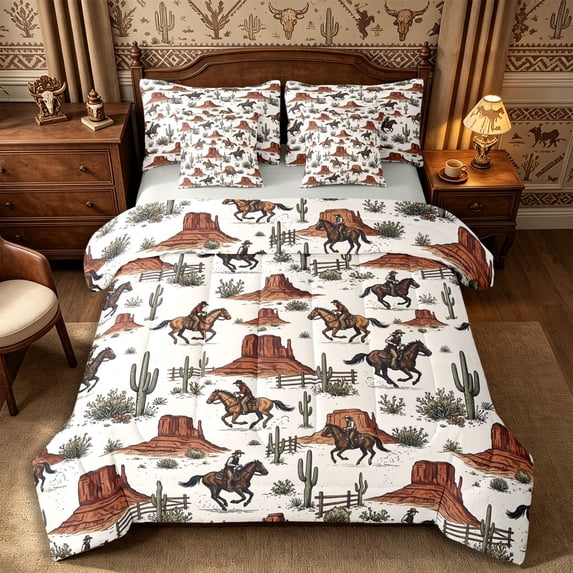 Manfei Vintage Cowboy 7-Piece Twin Bedding,Western Theme Bedding Comforter Set,White Brown Green