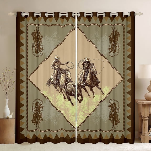 Manfei Vintage Cowboy Curtains Pack of 2 (42x84 Each), Rustic Highland Cow Curtains Blackout, Geometric Triangle Bedroom Curtains, Luxury Bedroom Decor