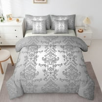 Manfei Vintage Damask Floral 7-Piece Twin Bedding Sets,Boho Flower Bedding Comforter Set,Gray Victorian Sheet Sets,Breathable Bedroom Decorative Reversible