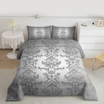 Manfei Vintage Damask Floral Bedding Comforter Set,Boho Flower Twin Comforter Sets,Gray Victorian Bedding Set,Breathable Bedroom Decorative Reversible,2 Pieces