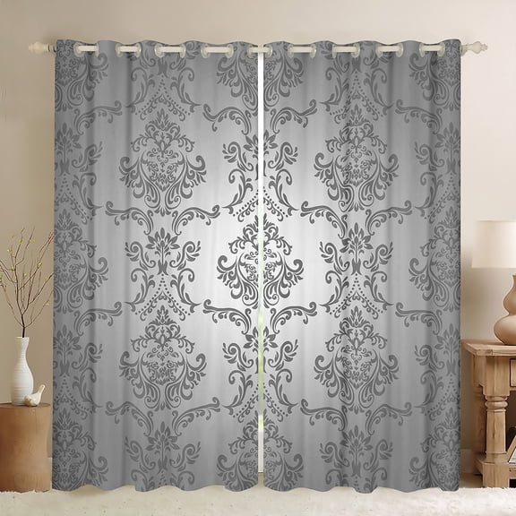 Manfei Vintage Damask Floral Curtains Pack of 2 (42x84 Each),Boho Flower Curtains Blackout,Gray Victorian Bedroom Curtains,Breathable Bedroom Decorative
