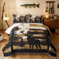 thumbnail image 1 of Manfei Vintage Deer Quilt King, Cottage US Flag King Coverlet Set, Dark Brown, Black Reversible, 3pcs, 1 Bedspread and 2 Pillowcases, 1 of 7