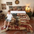 thumbnail image 1 of Manfei Vintage Deer US Flag Queen Comforter Set, Rustic Farmhouse Comforter Sets Queen, Red White Brown, Black Reversible 3 Pieces, 1 Comforter and 2 Pillowcases, 1 of 6