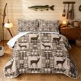 thumbnail image 1 of Manfei Vintage Elk Twin Quilt Set, Cottage Plaid Twin Coverlet Set, Brown White, Black Reversible, 2-Piece, 1 Bedspread and 1 Pillowcase, 1 of 7