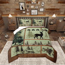 Manfei Vintage Farmhouse Bedding Comforter Set, Jungle Deer Elk Animal Twin Comforter Sets, Western Countryside Reversible Bedding Set, Breathable Home Decor, 2pcs