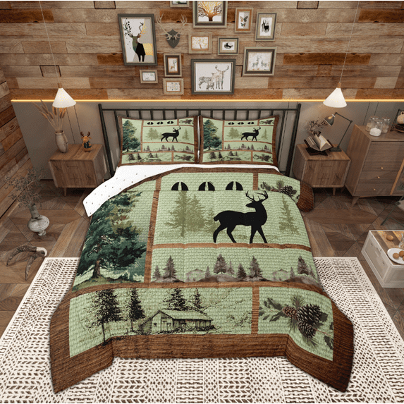 Manfei Vintage Farmhouse Bedding Comforter Set, Jungle Deer Elk Animal Twin Comforter Sets, Western Countryside Reversible Bedding Set, Breathable Home Decor, 2pcs