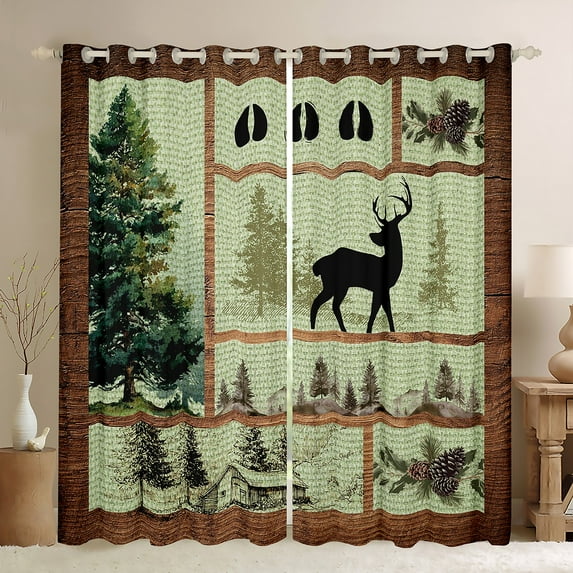 Manfei Vintage Farmhouse Black Out Curtains, Jungle Deer Elk Animal Curtains Pack of 2 (42x63 Each), Western Countryside Bedroom Curtains, Window Curtains Home Decor