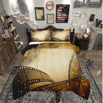 Manfei Vintage Film Bedding Comforter Set for Kids, Cinema Tricket Twin Comforter Sets, Movie Theater Theme Reversible Bedding Set, Breathable Home Decor, 2pcs