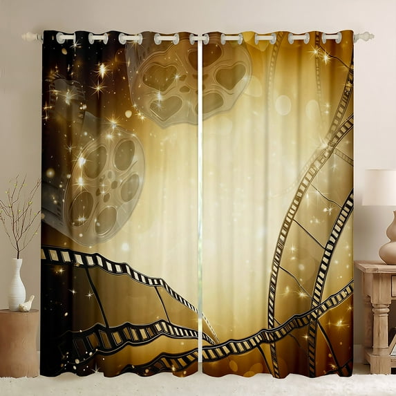 Manfei Vintage Film Black Out Curtains for Kids, Cinema Tricket Curtains Pack of 2 (42x63 Each), Movie Theater Theme Bedroom Curtains, Curtains Blackout Home Decor