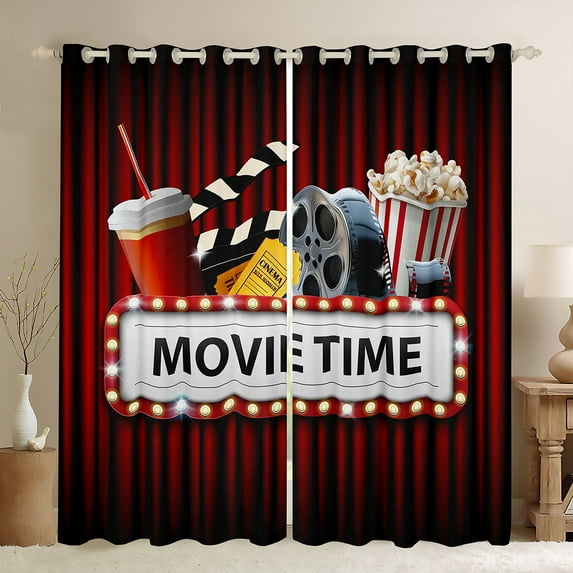 Manfei Vintage Film Black Out Curtains for Kids, Cinema Tricket Time Curtains Pack of 2 (42x63 Each), Movie Theater Theme Bedroom Curtains, Curtains Blackout Home Decor