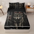 thumbnail image 1 of Manfei Vintage Flag Zipper Full Size Comforter Sets with Fitted Sheet and 2 Pillowcases,Wild Wolf Zipper Bedding Set,Brown Red,Black Reversible,4pcs, 1 of 8