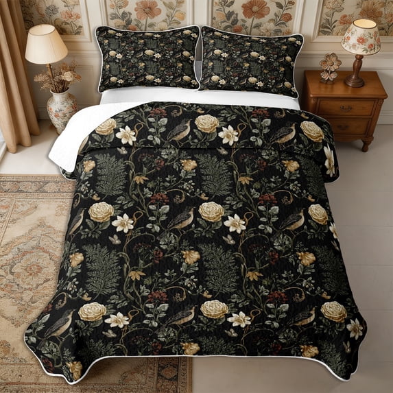 Manfei Vintage Floral Bird Twin Quilt Set 2 Pieces,Rustic Botanical Animal Twin Coverlet Set,1 Bedspread and 1 Pillowcase