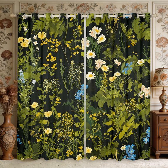 Manfei Vintage Floral Blackout Curtains,Rustic Botanical Window Curtains Pack of 2 (38x45 Each)