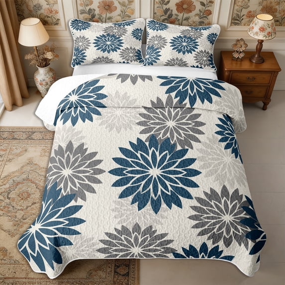 Manfei Vintage Floral Dahlia Twin Quilt Set 2 Pieces,Rustic Botanical Twin Coverlet Set,1 Bedspread and 1 Pillowcase