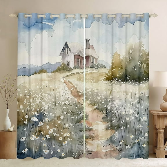 Manfei Vintage Floral Flower Black Out Curtains, Countryside Curtains Pack of 2 (42x63 Each), Western Lodge Cabin Bedroom Curtains, Curtains and Drapes Room Decor