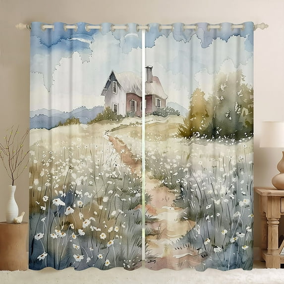 Manfei Vintage Floral Flower Black Out Curtains, Countryside Curtains Pack of 2 (42x63 Each), Western Lodge Cabin Bedroom Curtains, Curtains and Drapes Room Decor