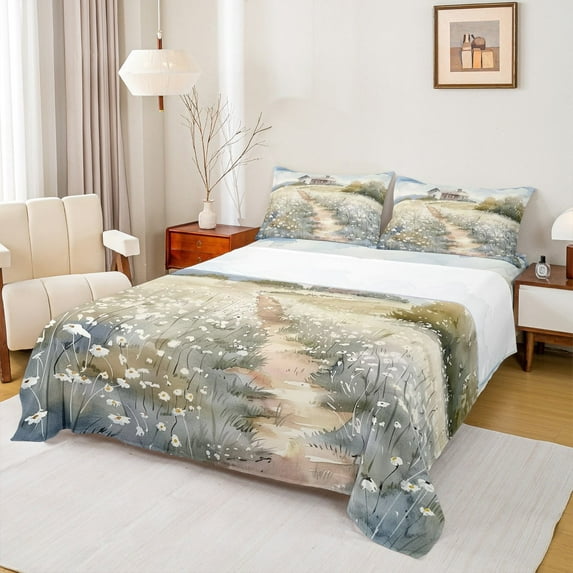 Manfei Vintage Floral Flower Full Size Sheets, Countryside Bed Sheets, Western Lodge Cabin Sheet Sets, Lightweight Room Decor, 4-Piece