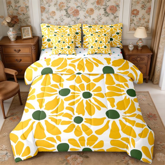 Manfei Vintage Floral Full Size Bedding Sets 7 Pieces,Rustic Botanical Full Size Bed in a Bag,Reversible