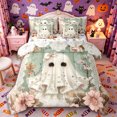 thumbnail image 1 of Manfei Vintage Floral Ghost Queen Bedding 7pcs, Halloween Romantic Autumn Flowers Bedding Comforter Set Queen, Green Pink Beige,Reversible, 1 of 7