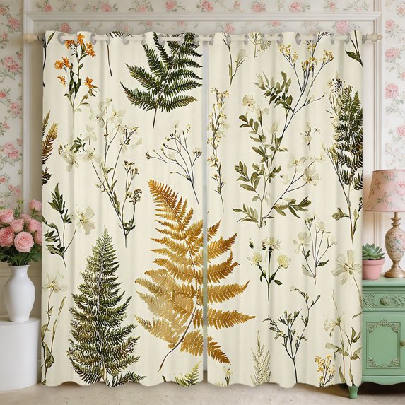 Manfei Vintage Floral Leaves Blackout Curtains,Rustic Botanical Curtains Pack of 2 (42x84 Each)