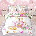 thumbnail image 1 of Manfei Vintage Floral Teacups Bedding Comforter Set 7 Pieces for Female Men,Exotic Style Full Bedding Set Lightweight,Flowers Rose Teapot Fitted Sheet Flat Sheet,Super Cozy Room Decor,Reversible, 1 of 8