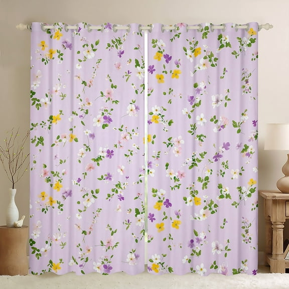 Manfei Vintage Flower Floral Black Out Curtains,Rustic Daisy Curtains Pack of 2 (42x63 Each),Purple Green Bedroom Curtains For Daults,Ultra Soft Home Decor