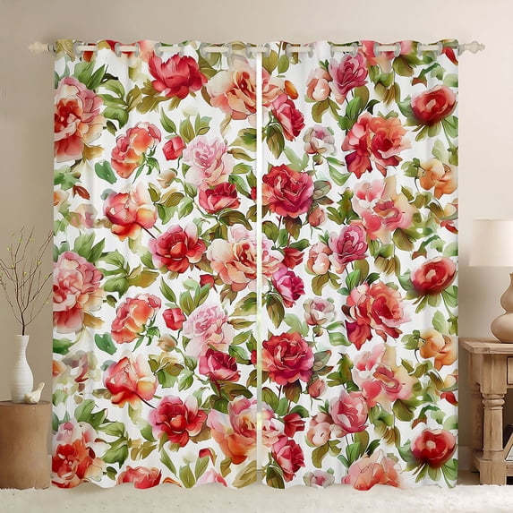 Manfei Vintage Flowers Black Out Curtains,Retro Rustic Floral Curtains Pack of 2 (42x63 Each),Beige Pink Green Bedroom Curtains For Men Women,Luxury Bedroom Decor