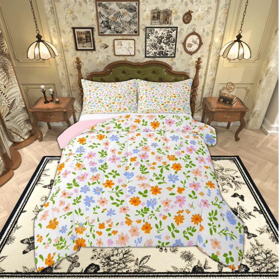 Manfei Vintage French Floral Bedding Comforter Set, Rustic Farmhouse Twin Comforter Sets, Southwestern Reversible Bedding Set, Microfiber Bedroom Decor, 2 Pieces