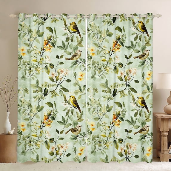 Manfei Vintage Garden Floral Blackout Curtains Set of 2 (52x84 Each), Cartoon Bird Window Curtains, Simple French Style Curtains and Drapes, Curtains and Drapes Room Decor