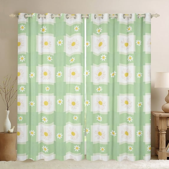 Manfei Vintage Garden Floral Curtains Pack of 2 (42x84 Each), Green Groovy Flower Curtains Blackout, Simple French Style Bedroom Curtains, Curtains and Drapes Decor