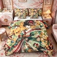 thumbnail image 1 of Manfei Vintage Geisha Girl Bedding Comforter Set for Teens, Floral Bird Queen Bedding Sets, Green Red Gold, Reversible 7pcs, 1 of 5