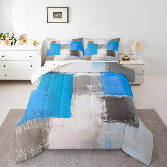 Manfei Vintage Geometric 3-Piece Full Size Comforter Sets,Abstract Artwork Bedding Comforter Set,Black Blue Lightweight Bedding Sets,Super Cozy Gradient Room Decorative,Reversible