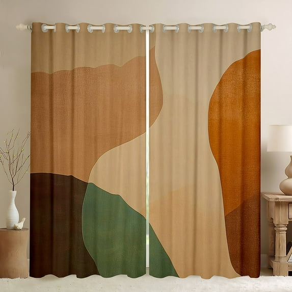 Manfei Vintage Geometric Aesthetic Black Out Curtains,Minimalist Art Curtains Pack of 2 (42x63 Each),Green Brown Bedroom Curtains For Children,Microfiber Bedroom Decor