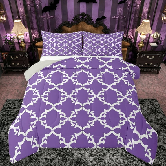 Manfei Vintage Geometric Art Queen Comforter Set,Abstract bohemian Tribal Bedding Sets,Purple White Bedding Comforter Set For Teens,Ultra Soft Home Decor Reversible,3 Pieces