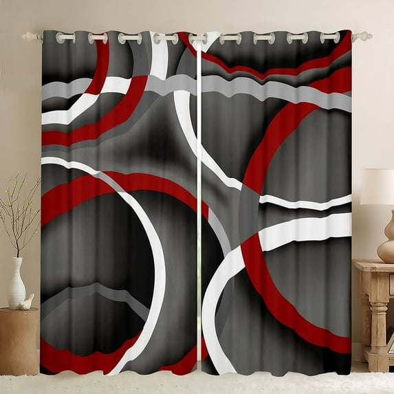 Manfei Vintage Geometric Stripe Black Out Curtains,Modern Abstract Art Curtains Pack of 2 (42x63 Each),Red Gray White Bedroom Curtains For Men Women,Super Cozy Room Decor