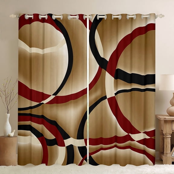 Manfei Vintage Geometric Stripe Blackout Curtains Set of 2 (52x84 Each),Modern Abstract Art Window Curtains,Brown Red Black Curtains and Drapes For Men Women,Super Cozy Room Decor