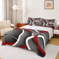 Manfei Vintage Geometric Stripe Twin Sheet Sets,Modern Abstract Art Twin Fitted Sheet,Red Gray White Flat Sheet For Men Women,Super Cozy Room Decor,3 Pieces
