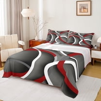 Manfei Vintage Geometric Stripe Twin Sheet Sets,Modern Abstract Art Twin Fitted Sheet,Red Gray White Flat Sheet For Men Women,Super Cozy Room Decor,3 Pieces