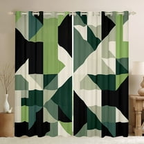 Manfei Vintage Green Square Black Out Curtains, Chic Triangle Geometric Curtains Pack of 2 (42x63 Each), Abstract Ombre Bedroom Curtains, Curtains and Drapes Home Decor