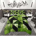 thumbnail image 1 of Manfei Vintage Green Square Queen Comforter Set, Triangle Geometric Bedding Comforter Set, Abstract Ombre Reversible Bedding Set, Lightweight Room Decor, 3-Piece, 1 of 8