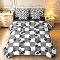 thumbnail image 1 of Manfei Vintage Grid 7pcs Queen Bedding,Cute Cherry Bedding Comforter Set Queen,Black White Red,Black Reversible, 1 of 7