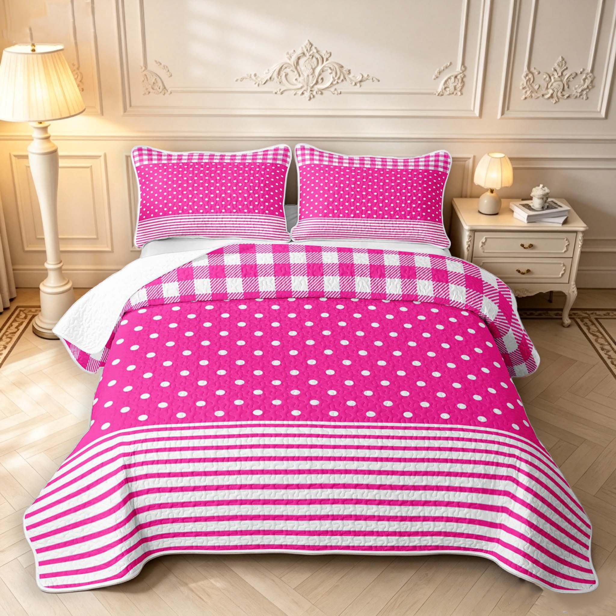 Manfei Vintage Grid Quilt Full,Kawaii Polka Dot Full Bedspread Sets,Hot ...