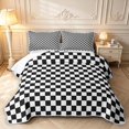 thumbnail image 1 of Manfei Vintage Grid Twin Quilt Set,Modern Checkered Twin Coverlet Set,Black White,2 Pieces,1 Bedspread and 1 Pillowcase, 1 of 7