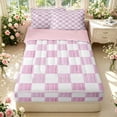 thumbnail image 1 of Manfei Vintage Grid Zipper Twin Comforter Sets with Fitted Sheet and 2 Pillowcases,Modern Checkered Zipper Bedding Set,Pink White,Pink Reversible,4pcs, 1 of 8