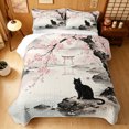 thumbnail image 1 of Manfei Vintage Kitten Quilt King, Ancient Japanese Floral King Coverlet Set, Pink, 3pcs, 1 Bedspread and 2 Pillowcases, 1 of 7