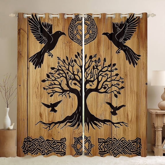 Manfei Vintage Life Tree Black Out Curtains, Bohemian Aztec Curtains Pack of 2 (42x63 Each), Teens Boys Kids Adult Man Bedroom Curtains, Curtains and Drapes Bedroom Decor