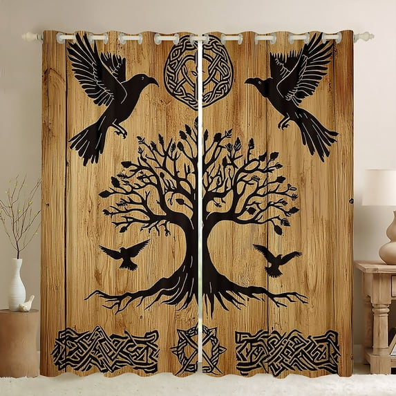 Manfei Vintage Life Tree Blackout Curtains Set of 2 (52x84 Each), Bohemian Aztec Window Curtains, Teens Boys Kids Adult Man Curtains and Drapes, Curtains and Drapes Bedroom Decor