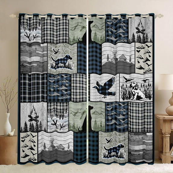 Homewish Vintage Lodge Cabin Black Out Curtains, Blue Buffalo Plaid Curtains Pack of 2 (42x63 Each), Rustic Farmhouse Theme Bedroom Curtains, Living Room Curtains Decor